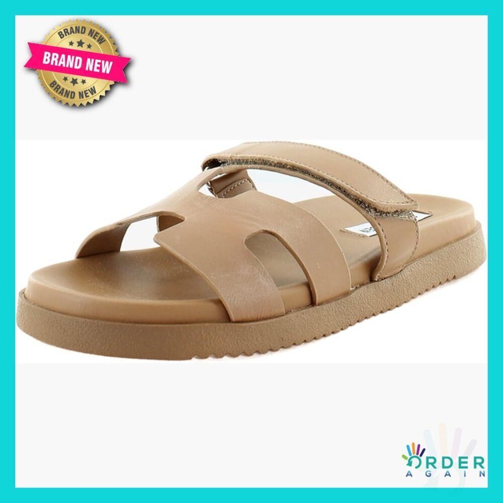 Leather Slide Sandals Adjustable Strap Platform Flatform Casual Chic Comfort